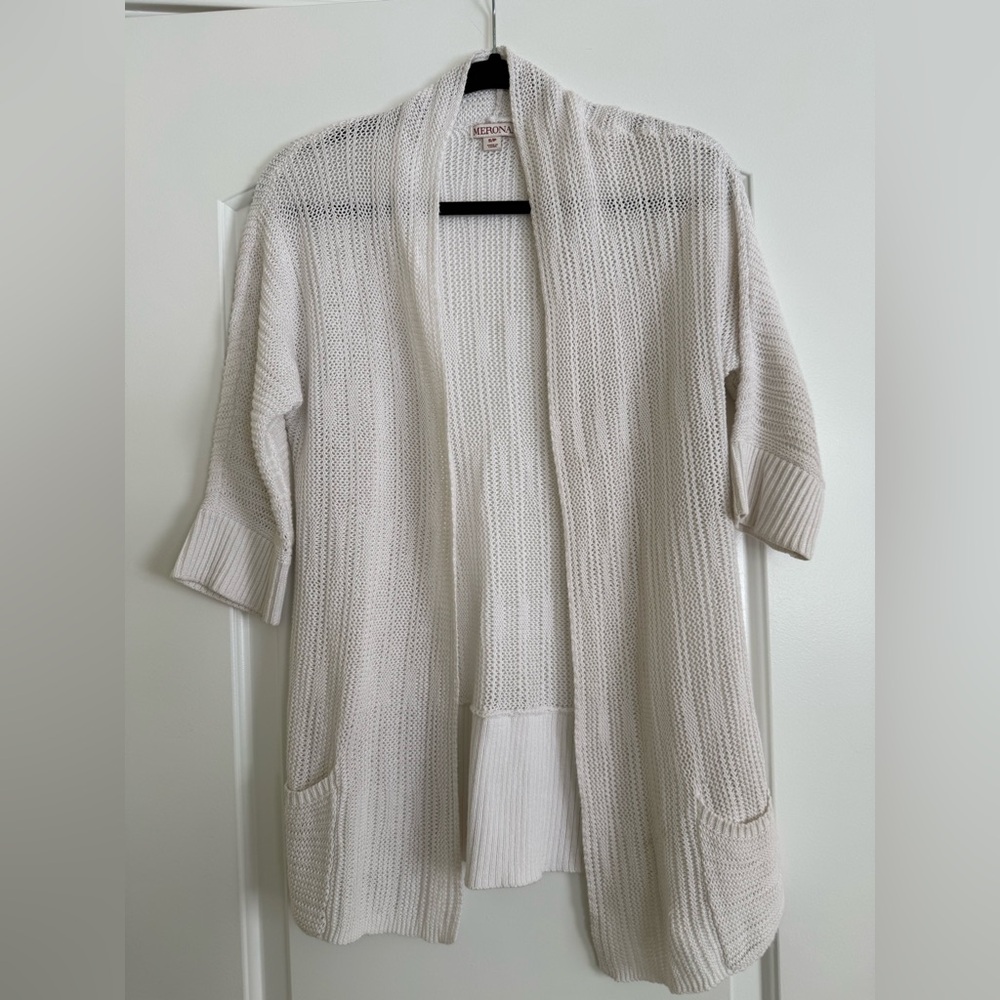 Merona Open Front Knit Cardigan Sweater Cream White S/P